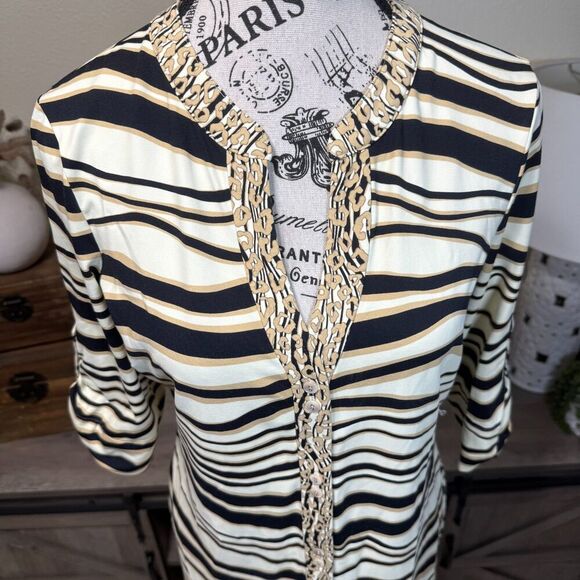 J McLaughlin Animal Print 3/4 Roll Tab Sleeve Midi Shirt Dress Sz S MISSING BELT - Picture 2 of 10